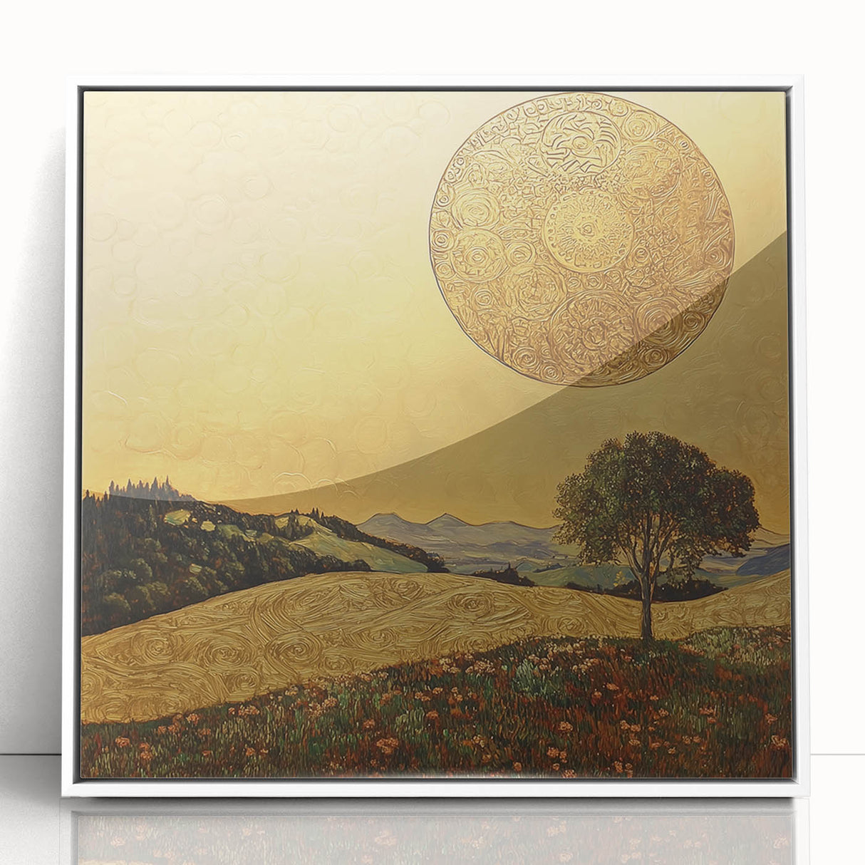 Golden Abstract Floral Wall Art – Celestial Landscape Canvas Print