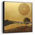 Golden Abstract Floral Wall Art – Celestial Landscape Canvas Print