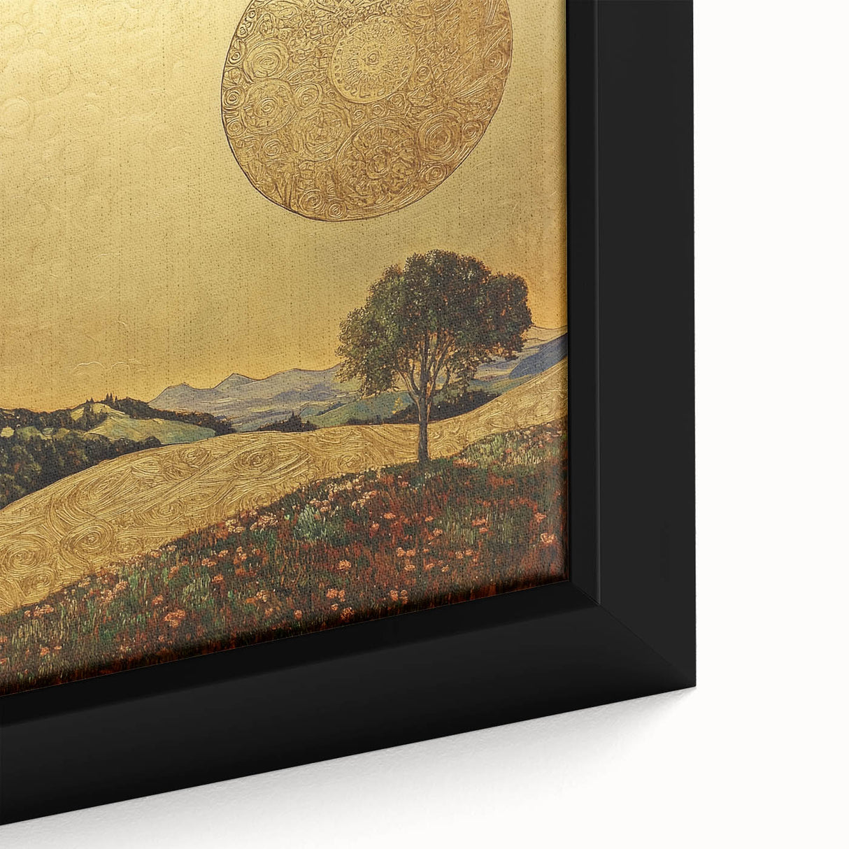 Golden Abstract Floral Wall Art – Celestial Landscape Canvas Print