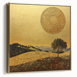 Golden Abstract Floral Wall Art – Celestial Landscape Canvas Print