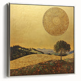 Golden Abstract Floral Wall Art – Celestial Landscape Canvas Print