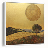 Golden Abstract Floral Wall Art – Celestial Landscape Canvas Print