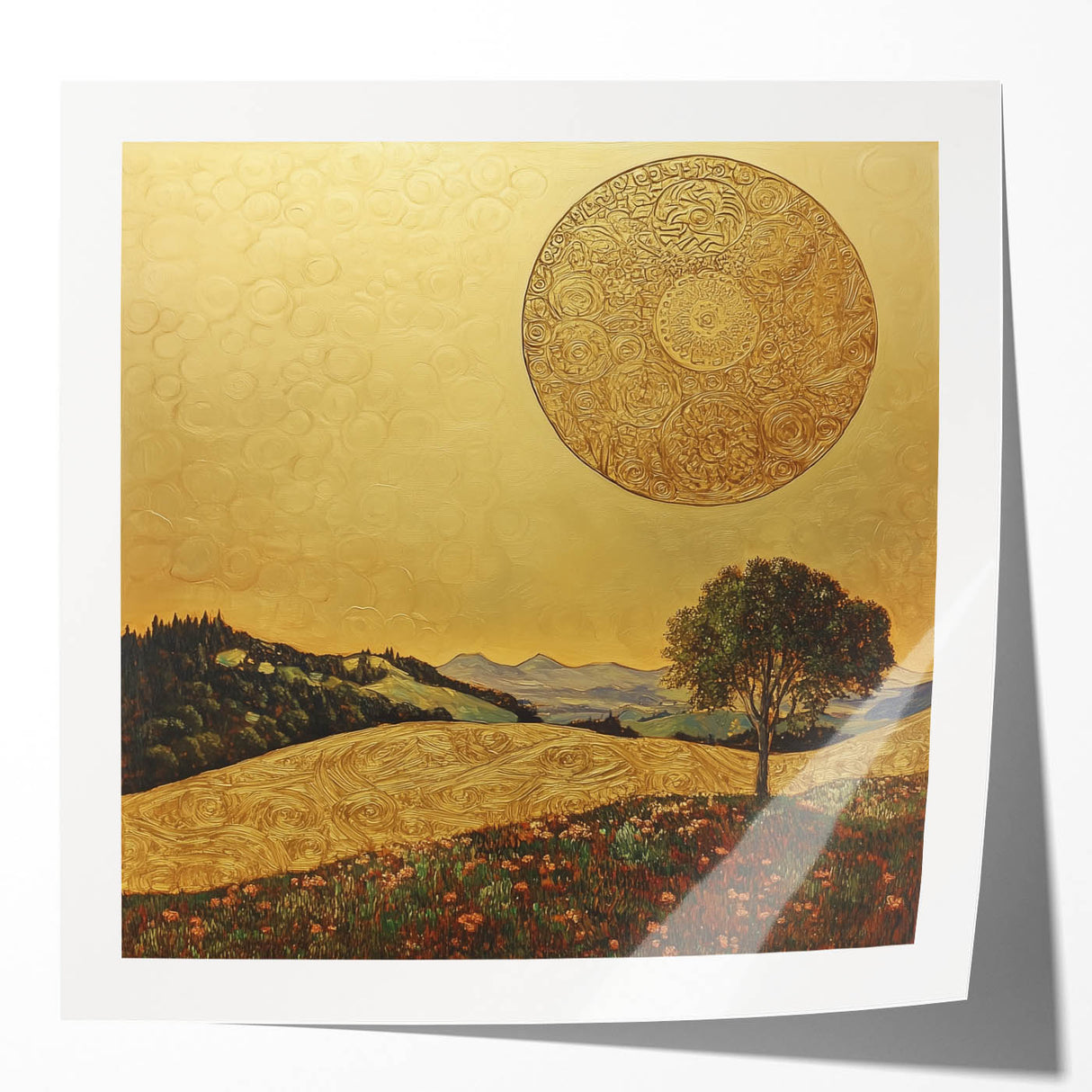 Golden Abstract Floral Wall Art – Celestial Landscape Canvas Print