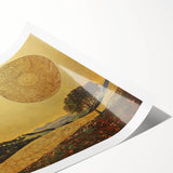 Golden Abstract Floral Wall Art – Celestial Landscape Canvas Print