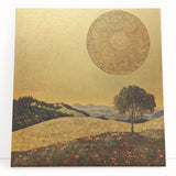 Golden Abstract Floral Wall Art – Celestial Landscape Canvas Print