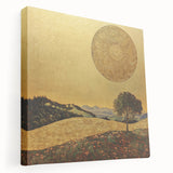 Golden Abstract Floral Wall Art – Celestial Landscape Canvas Print