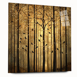 Golden Forest Abstract Wall Art – Mystical Nature Canvas Print