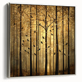 Golden Forest Abstract Wall Art – Mystical Nature Canvas Print