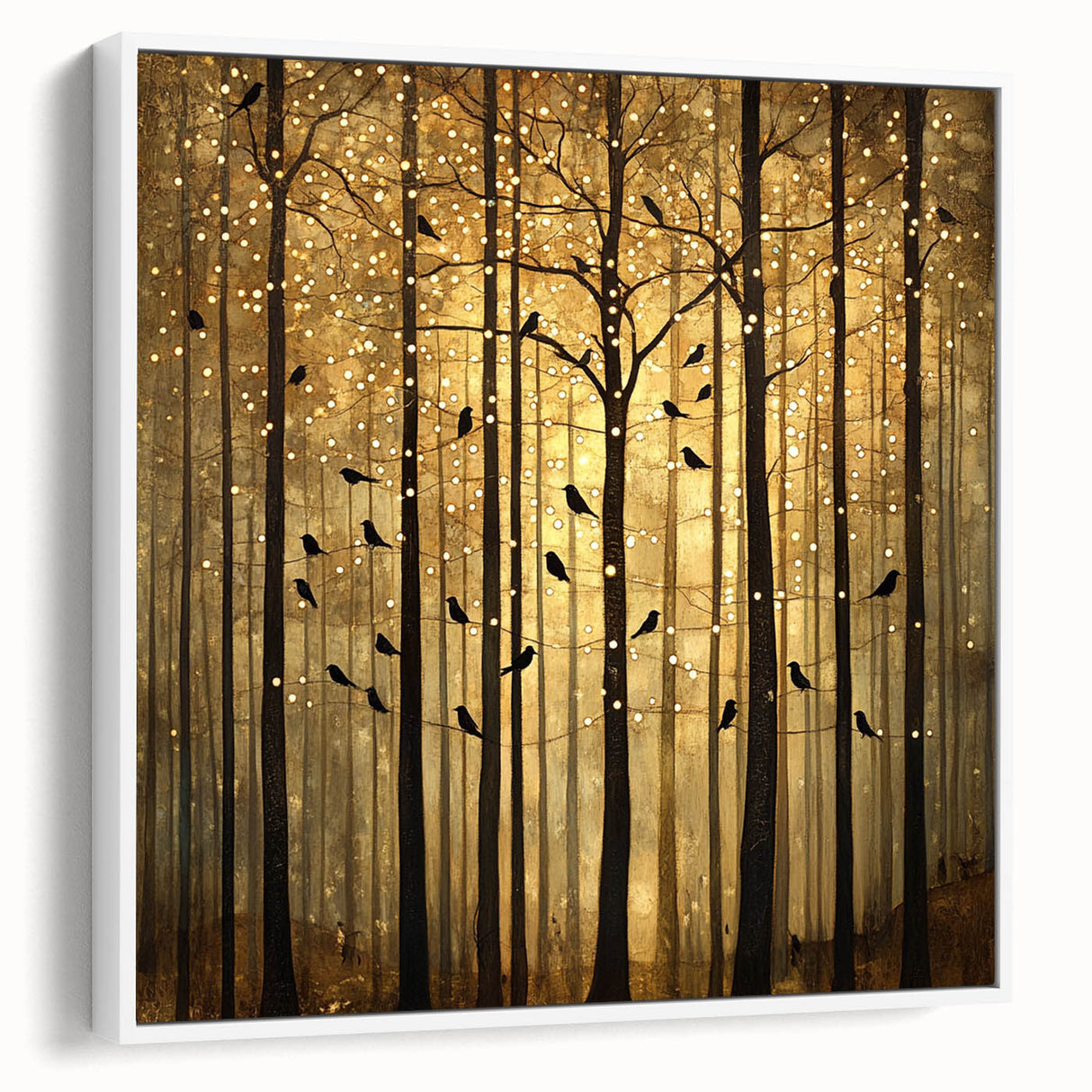 Golden Forest Abstract Wall Art – Mystical Nature Canvas Print