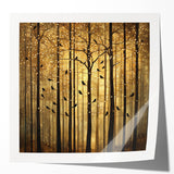Golden Forest Abstract Wall Art – Mystical Nature Canvas Print