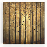 Golden Forest Abstract Wall Art – Mystical Nature Canvas Print