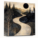 Celestial Abstract Landscape Art – Black & Gold Canvas Print
