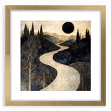 Celestial Abstract Landscape Art – Black & Gold Canvas Print