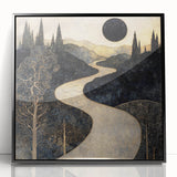 Celestial Abstract Landscape Art – Black & Gold Canvas Print