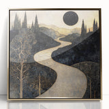 Celestial Abstract Landscape Art – Black & Gold Canvas Print