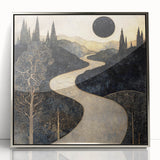 Celestial Abstract Landscape Art – Black & Gold Canvas Print