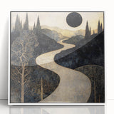 Celestial Abstract Landscape Art – Black & Gold Canvas Print