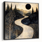 Celestial Abstract Landscape Art – Black & Gold Canvas Print