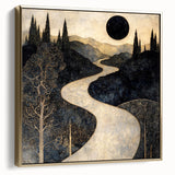 Celestial Abstract Landscape Art – Black & Gold Canvas Print