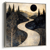 Celestial Abstract Landscape Art – Black & Gold Canvas Print
