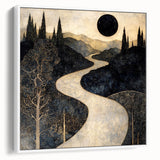 Celestial Abstract Landscape Art – Black & Gold Canvas Print