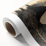 Celestial Abstract Landscape Art – Black & Gold Canvas Print