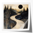 Celestial Abstract Landscape Art – Black & Gold Canvas Print