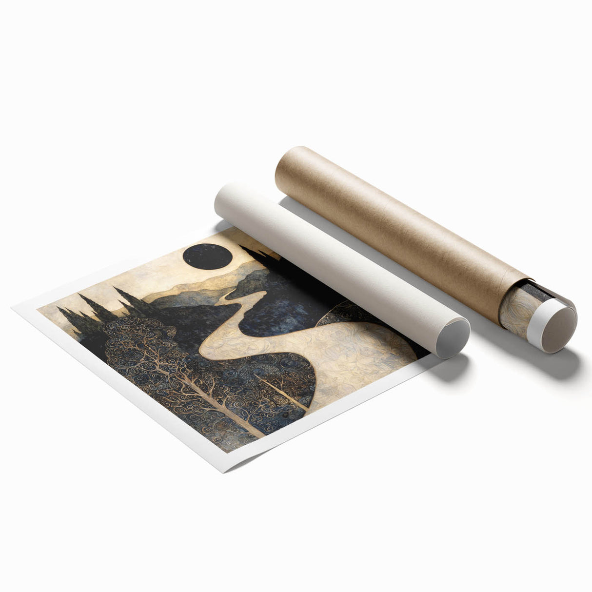 Celestial Abstract Landscape Art – Black & Gold Canvas Print