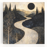 Celestial Abstract Landscape Art – Black & Gold Canvas Print