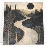 Celestial Abstract Landscape Art – Black & Gold Canvas Print