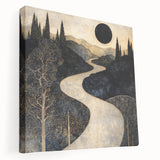 Celestial Abstract Landscape Art – Black & Gold Canvas Print