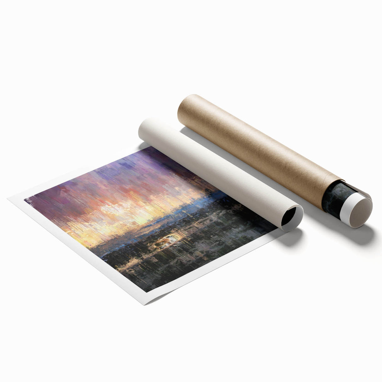 Abstract Minimalist Landscape Paintings – Textured Sunset Horizon Art