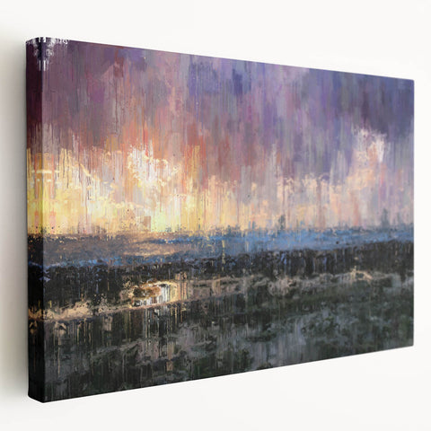 Abstract Minimalist Landscape Paintings – Textured Sunset Horizon Art