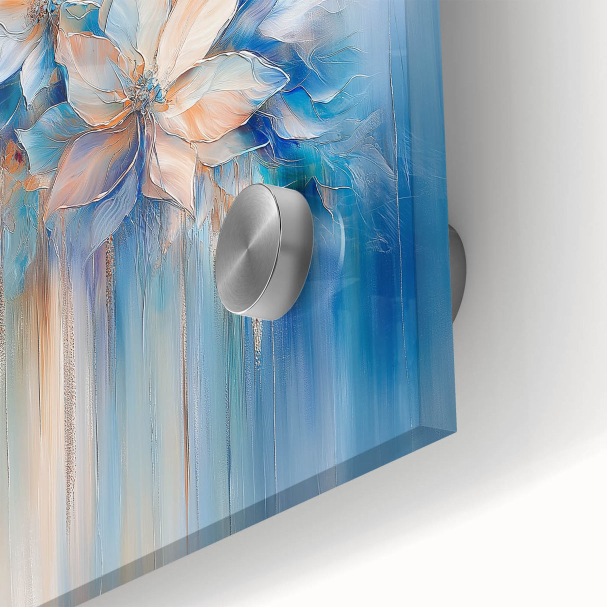 Dreamy Abstract Floral Wall Art – Soft Blue & Peach Canvas Print