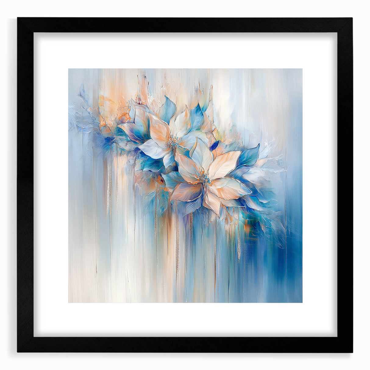 Dreamy Abstract Floral Wall Art – Soft Blue & Peach Canvas Print