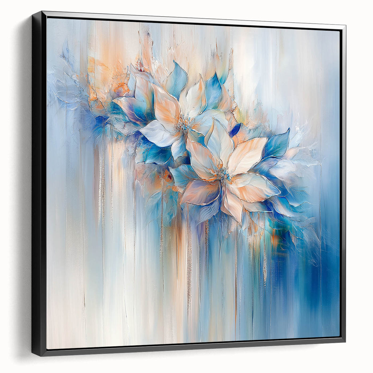 Dreamy Abstract Floral Wall Art – Soft Blue & Peach Canvas Print
