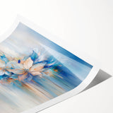 Dreamy Abstract Floral Wall Art – Soft Blue & Peach Canvas Print