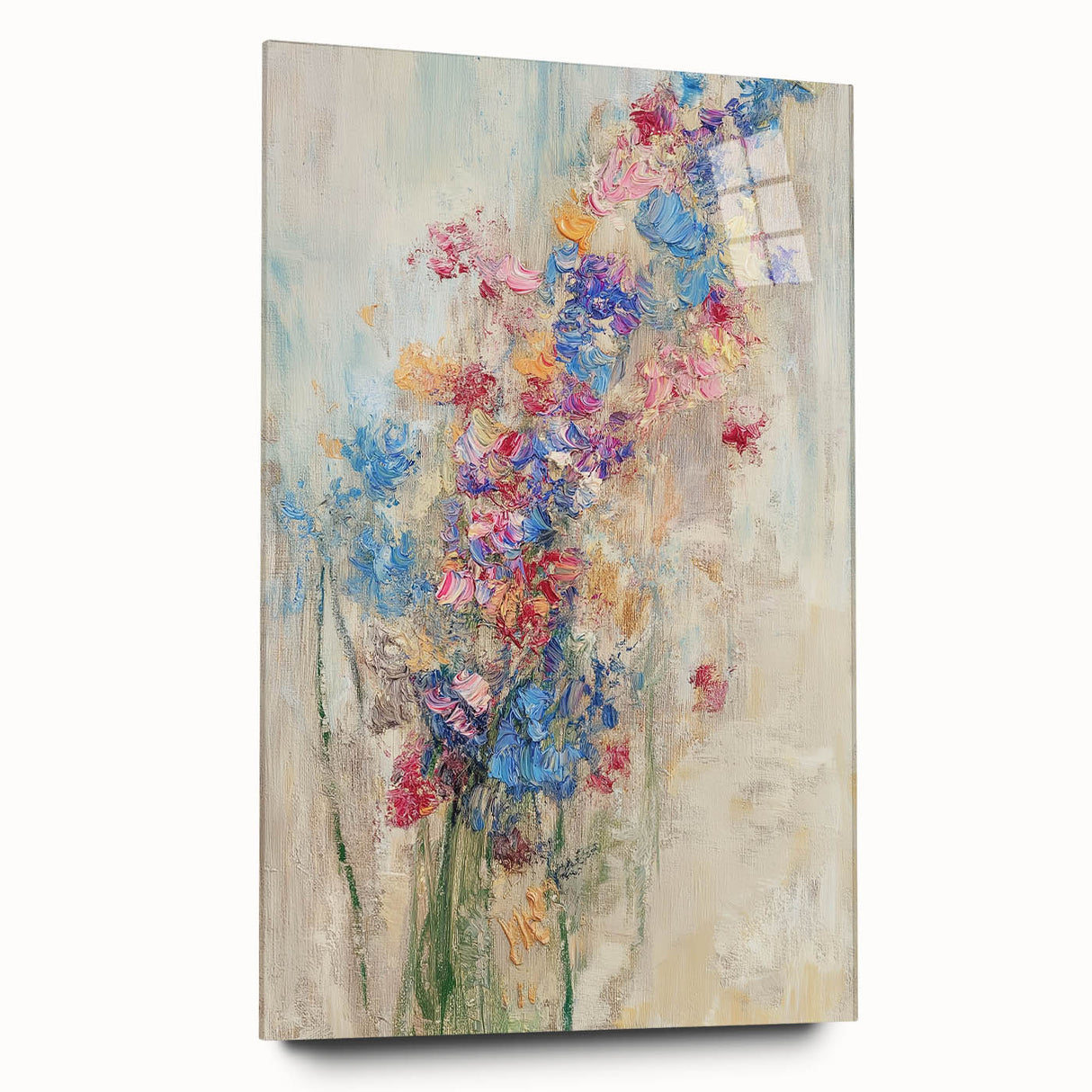 Textured Abstract Floral Wall Art – Blue & Pink Botanical Canvas