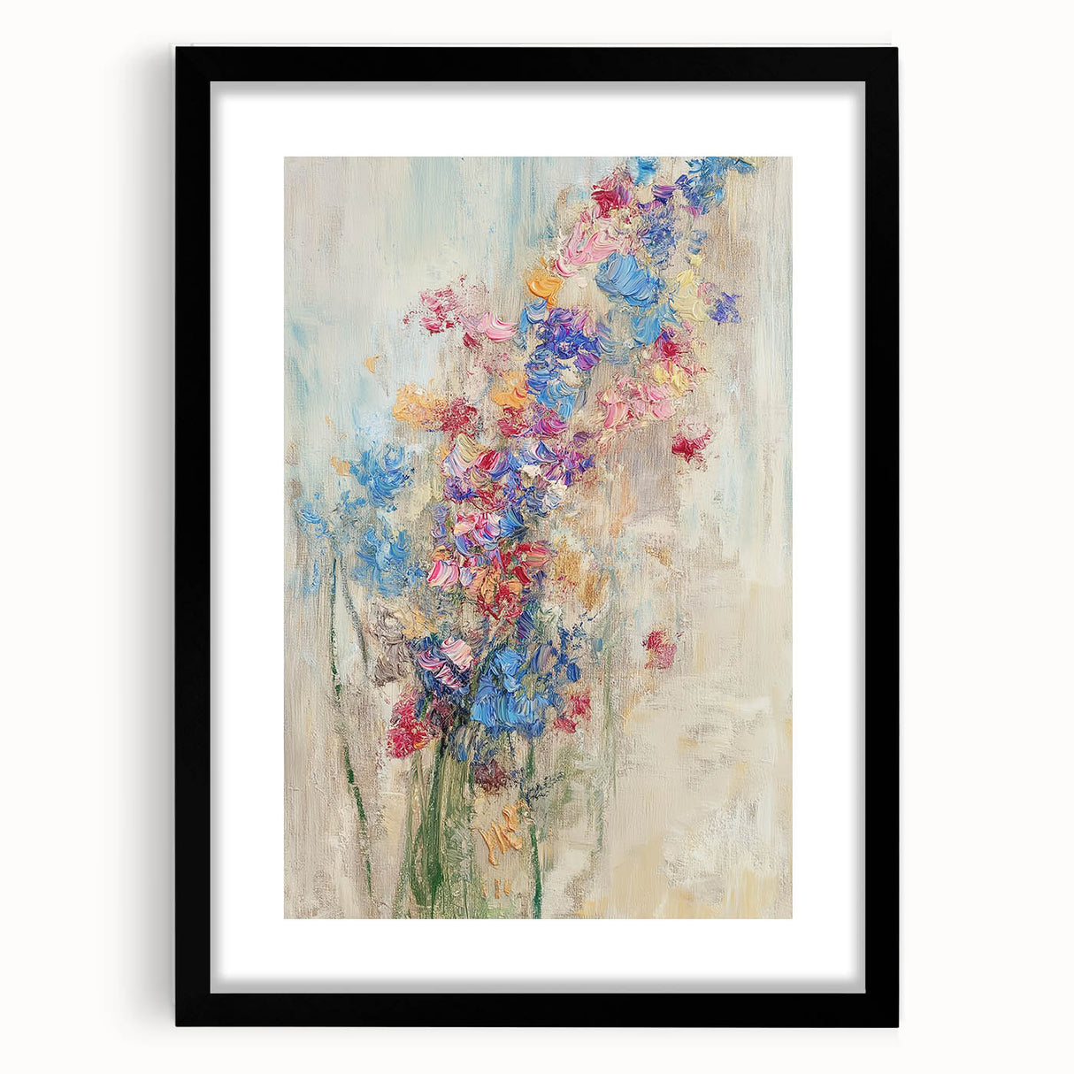 Textured Abstract Floral Wall Art – Blue & Pink Botanical Canvas