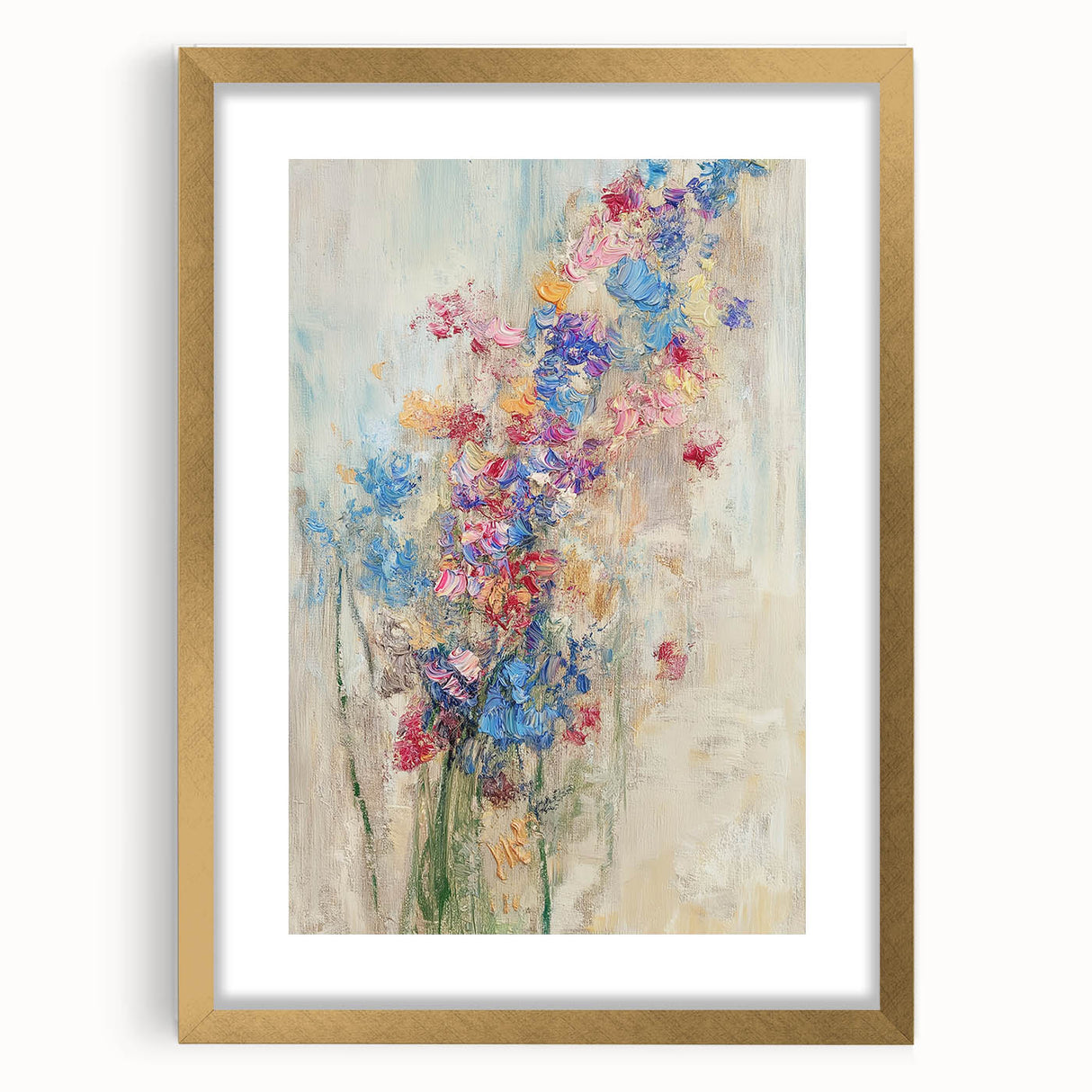 Textured Abstract Floral Wall Art – Blue & Pink Botanical Canvas