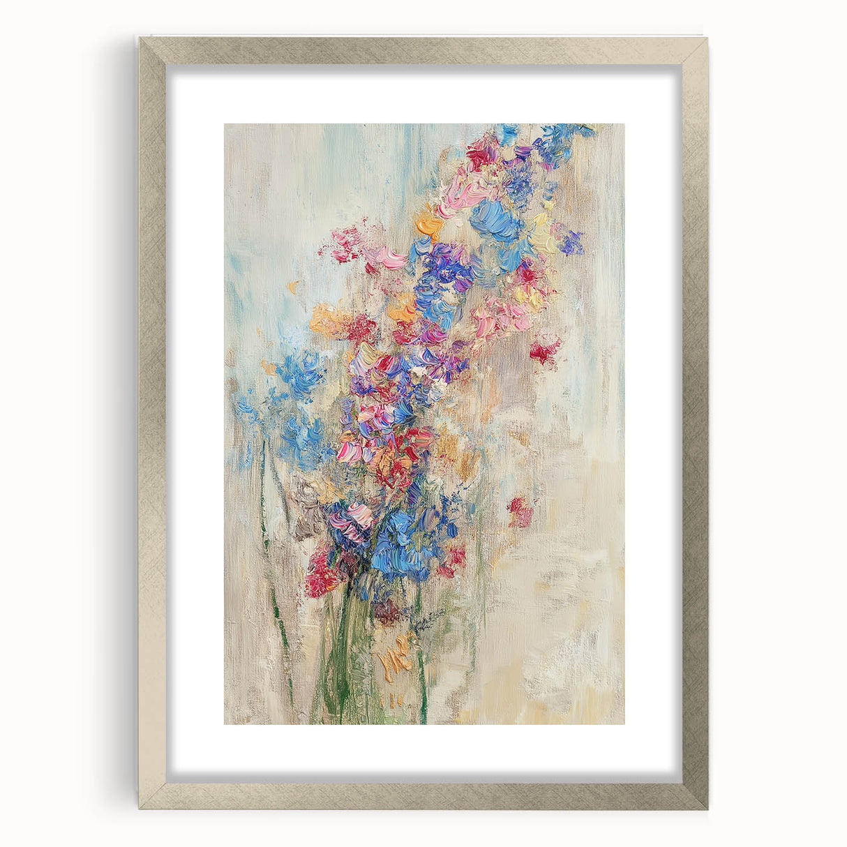 Textured Abstract Floral Wall Art – Blue & Pink Botanical Canvas