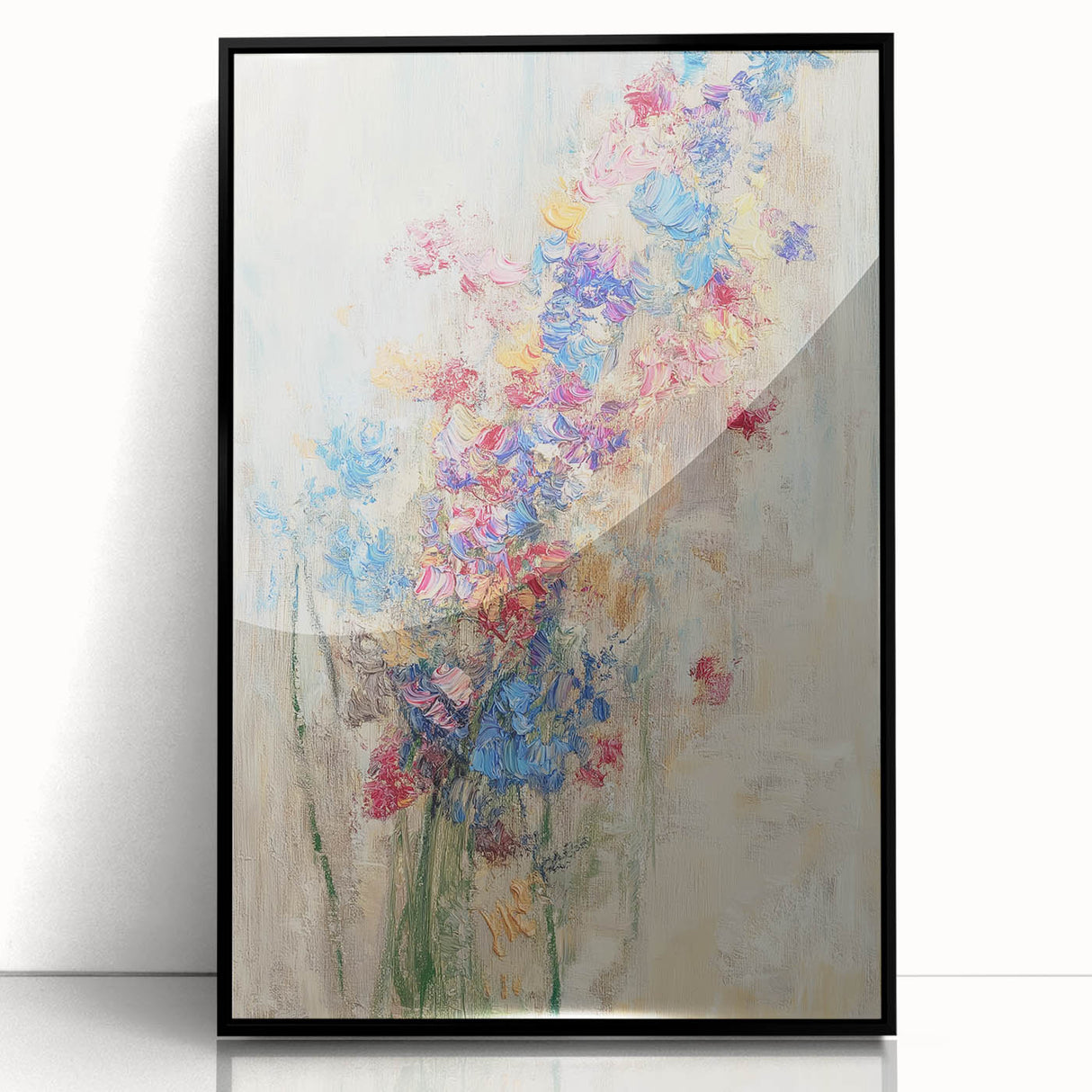 Textured Abstract Floral Wall Art – Blue & Pink Botanical Canvas