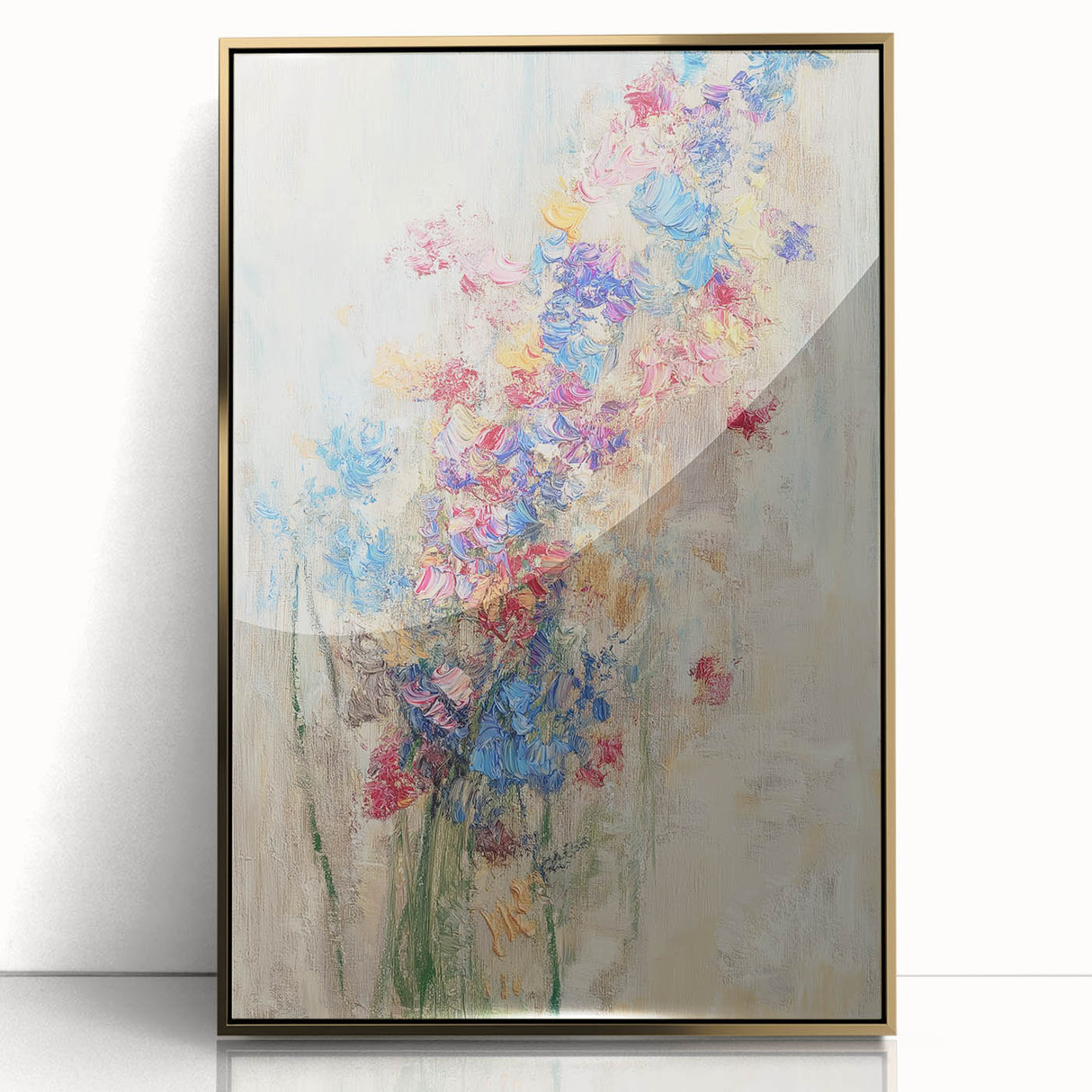Textured Abstract Floral Wall Art – Blue & Pink Botanical Canvas