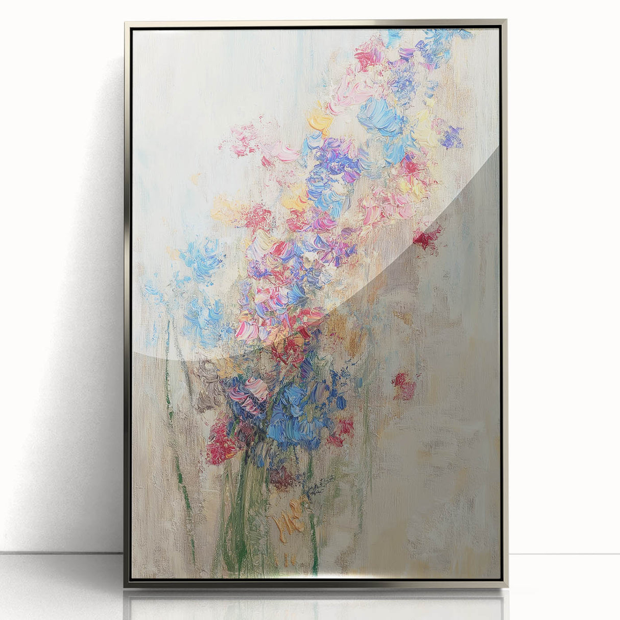 Textured Abstract Floral Wall Art – Blue & Pink Botanical Canvas