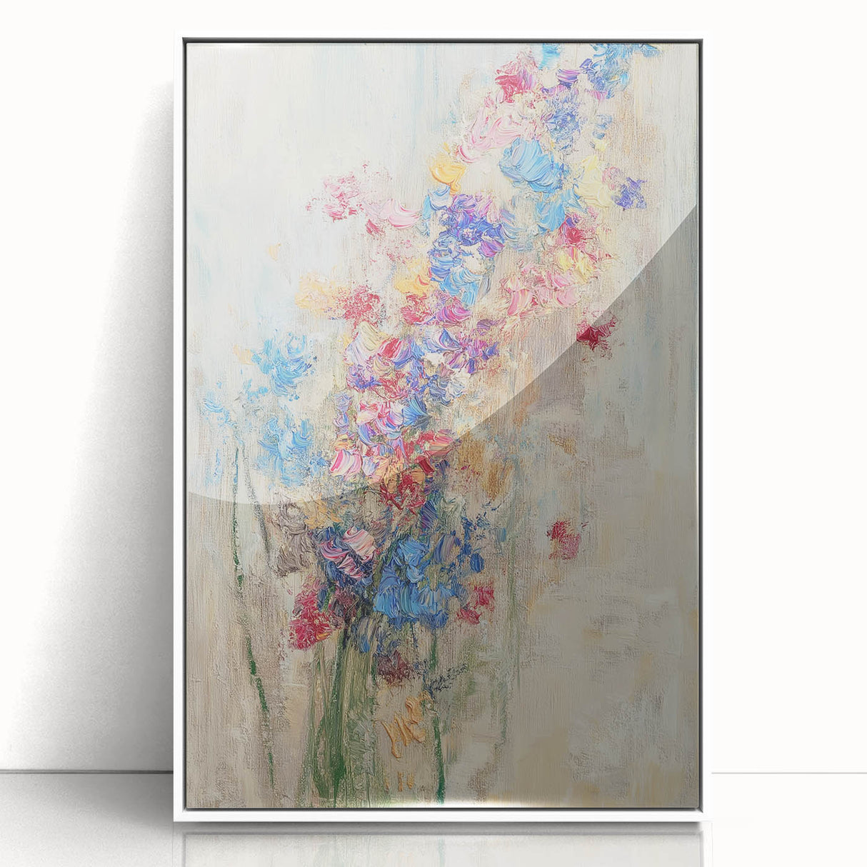 Textured Abstract Floral Wall Art – Blue & Pink Botanical Canvas