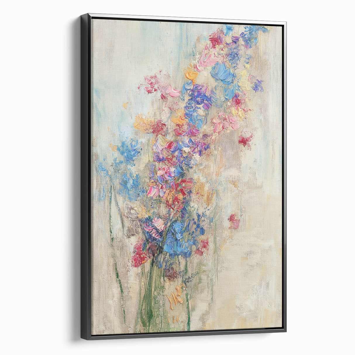Textured Abstract Floral Wall Art – Blue & Pink Botanical Canvas