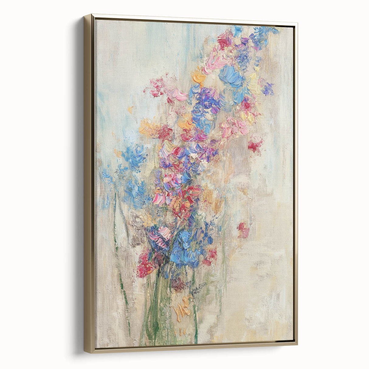 Textured Abstract Floral Wall Art – Blue & Pink Botanical Canvas