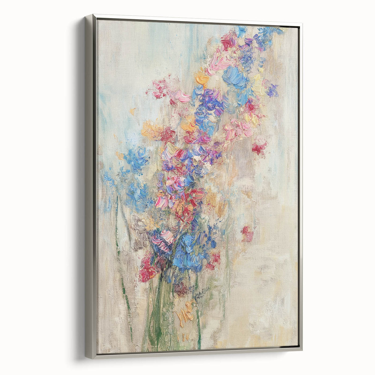 Textured Abstract Floral Wall Art – Blue & Pink Botanical Canvas