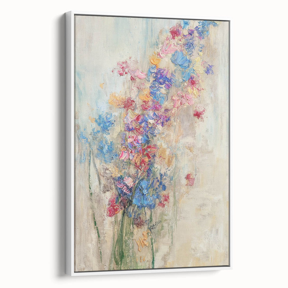 Textured Abstract Floral Wall Art – Blue & Pink Botanical Canvas