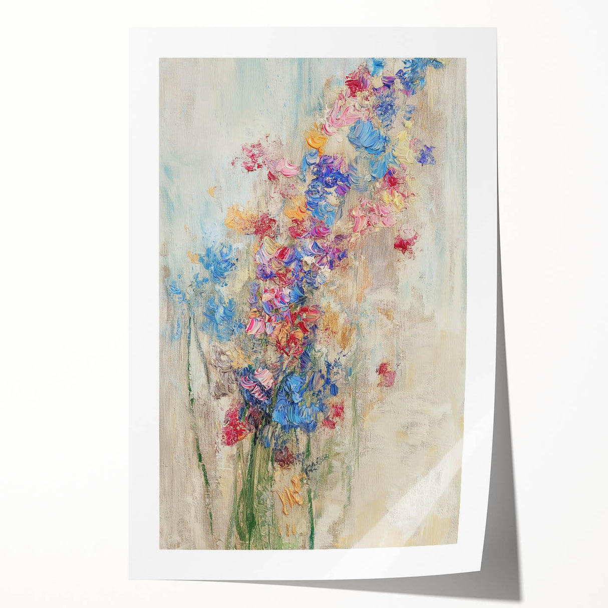 Textured Abstract Floral Wall Art – Blue & Pink Botanical Canvas